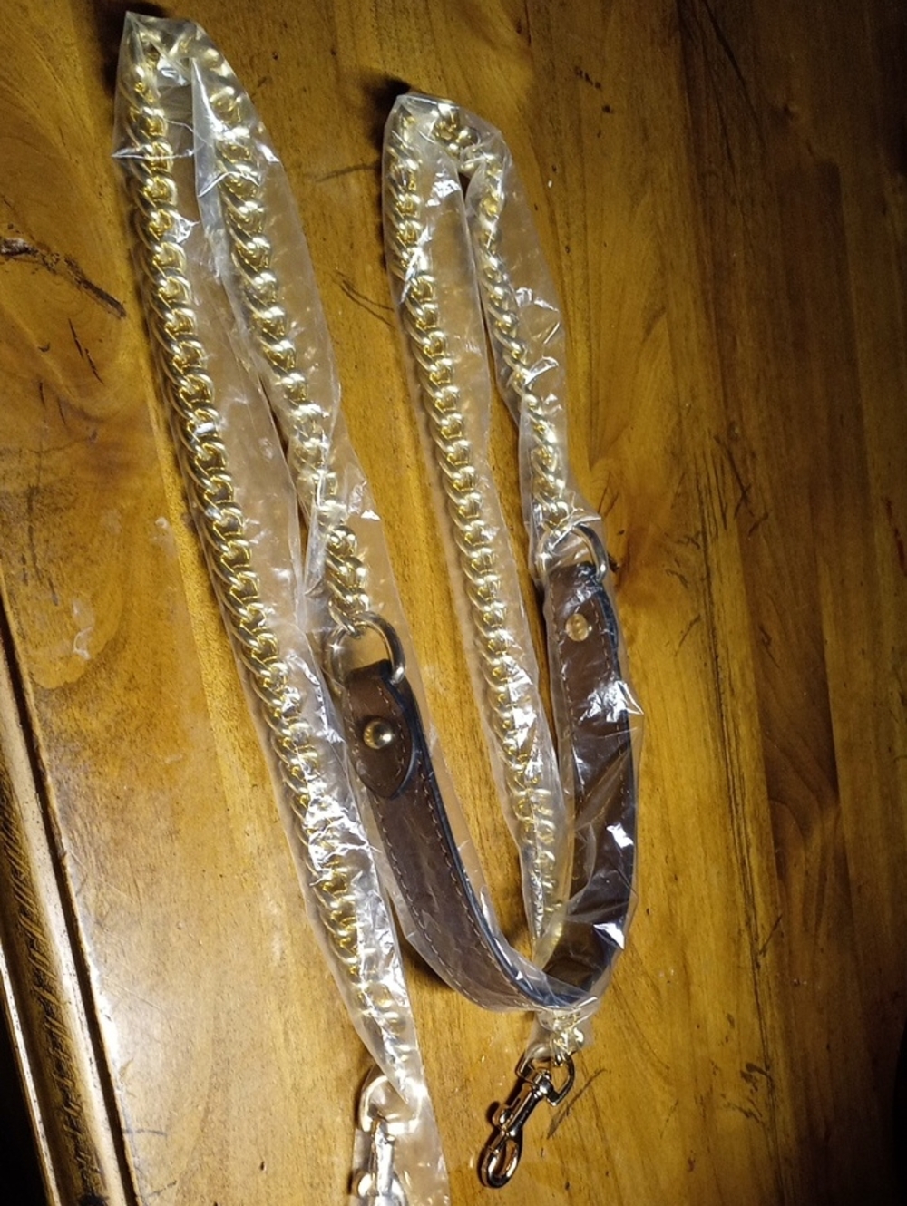 Gold Chain and Brown Leather Crossbody Strap for Women